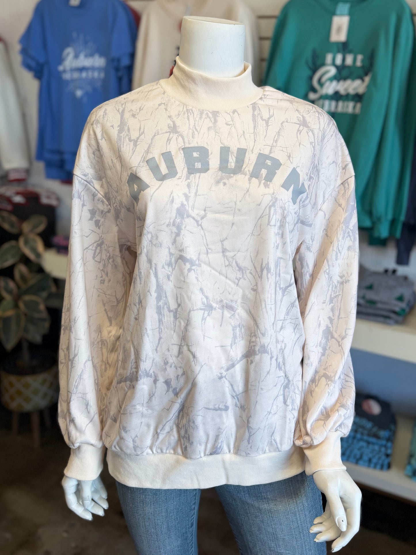 Auburn Light Camo Oversized Mock Neck Sweatshirt