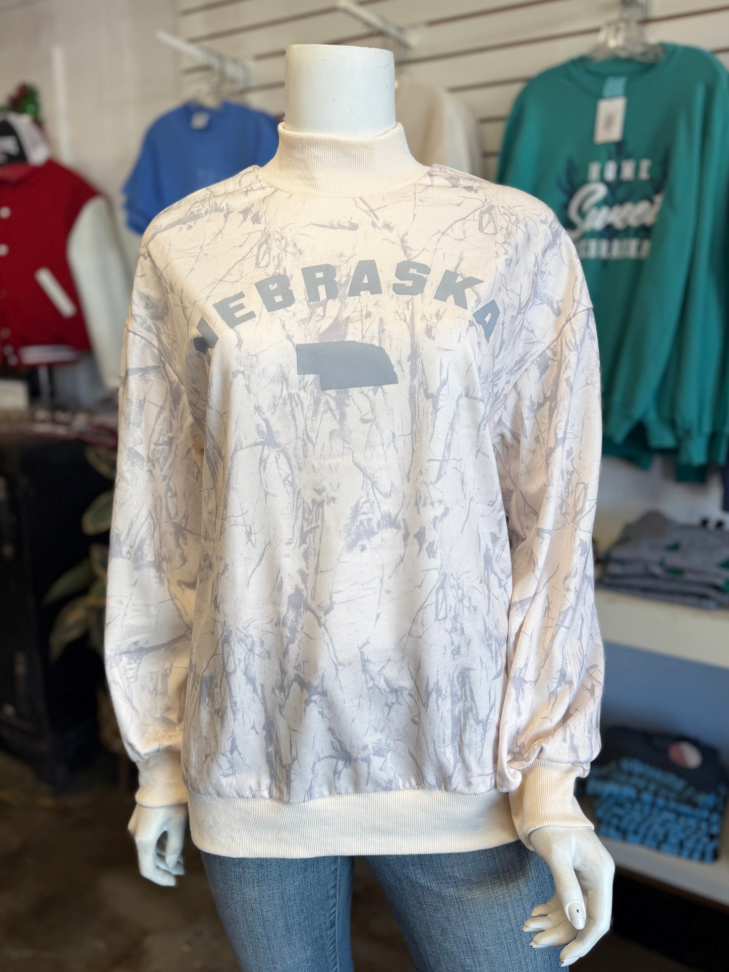 NE Woodland Light Camo Oversized Mock Neck Sweatshirt