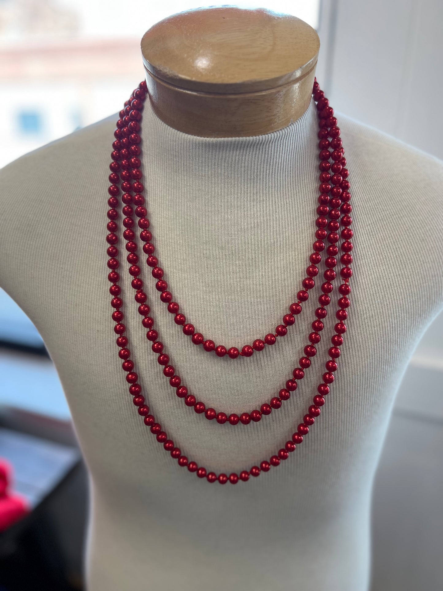 Long Red Bead Game Day Necklace
