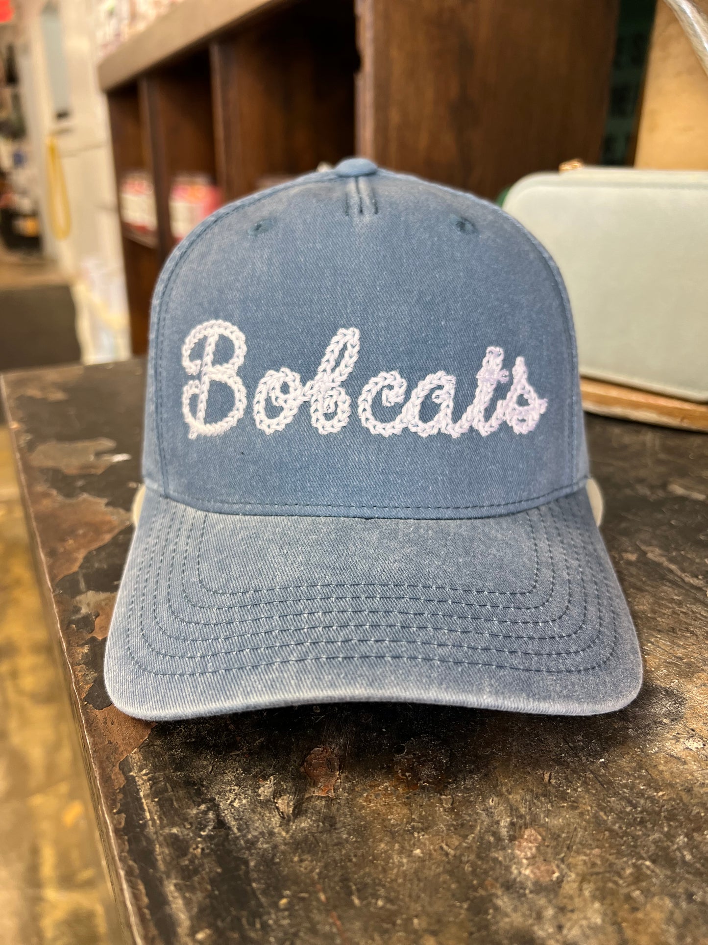 Blue Chain Stitch Bobcats Hat