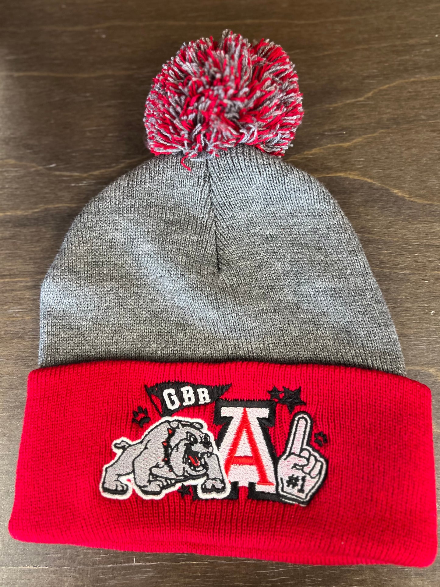 Bulldogs Collage Grey and Red Beanie with Pom
