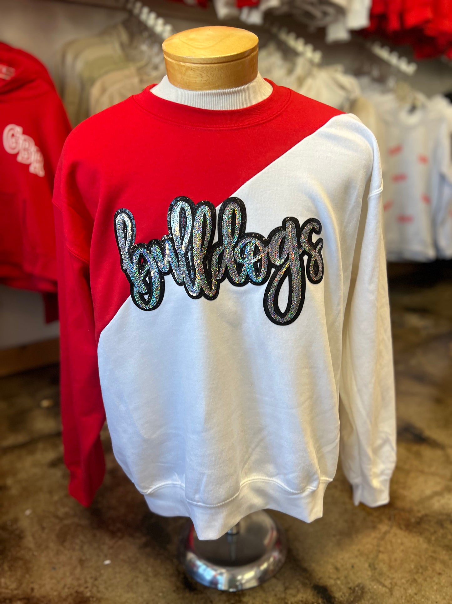 Color Split Slant Bulldog Crewneck