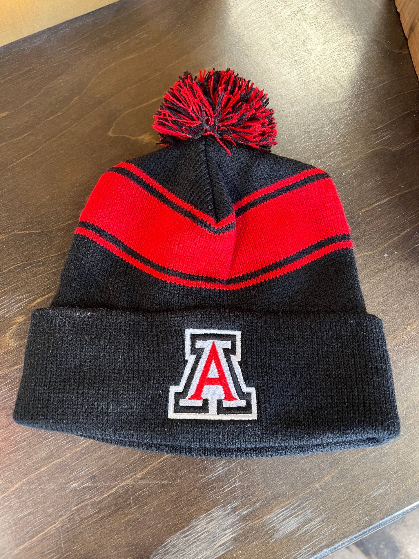 Auburn A Black & Red Beanie With Pom