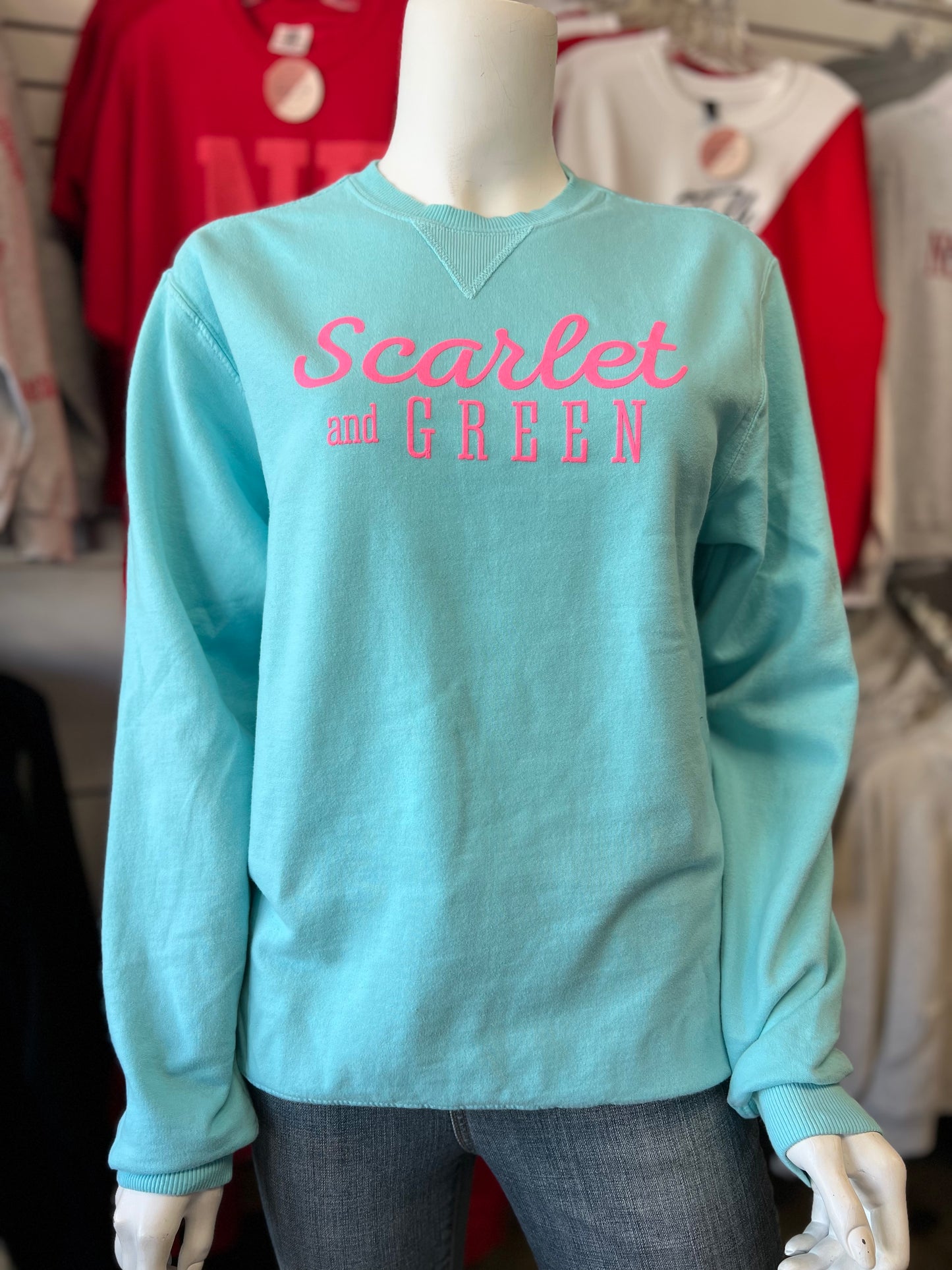 Scarlet and Green Mint Crewneck