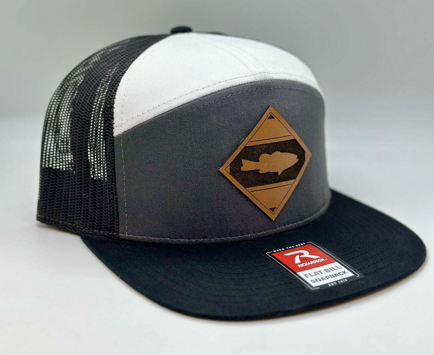Diamond Bass Leather Patch 7 Panel Trucker Hat