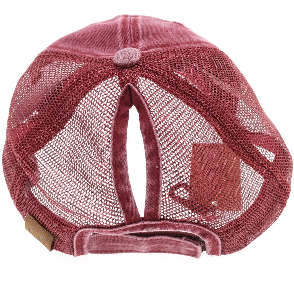 NE Leather Patch Camo Hat with Ponytail Slot