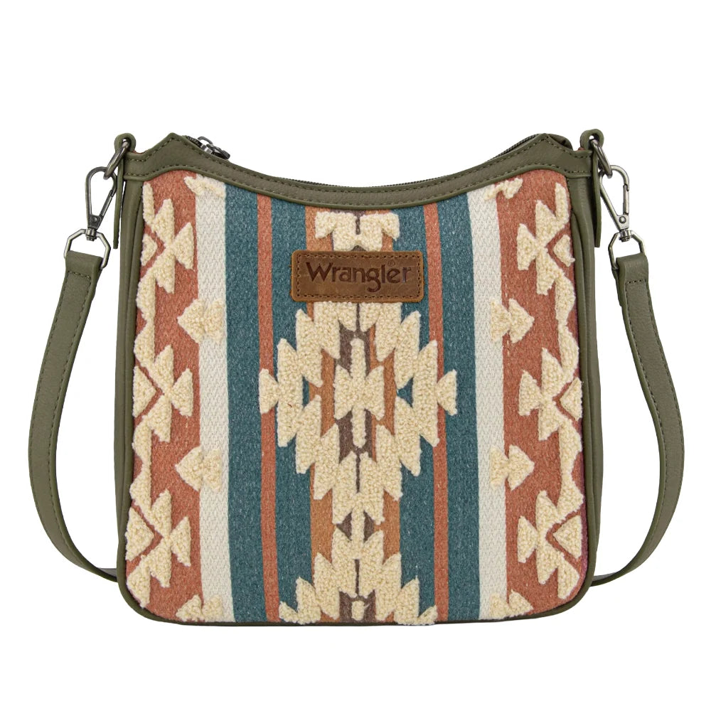 Wrangler Ladies Sherpa Aztec Canvas Green Crossbody