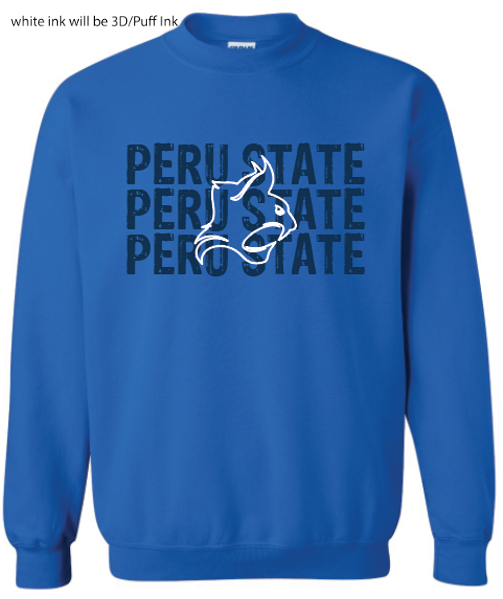 Peru State Bobcats Triple Mascot Puff Crewneck