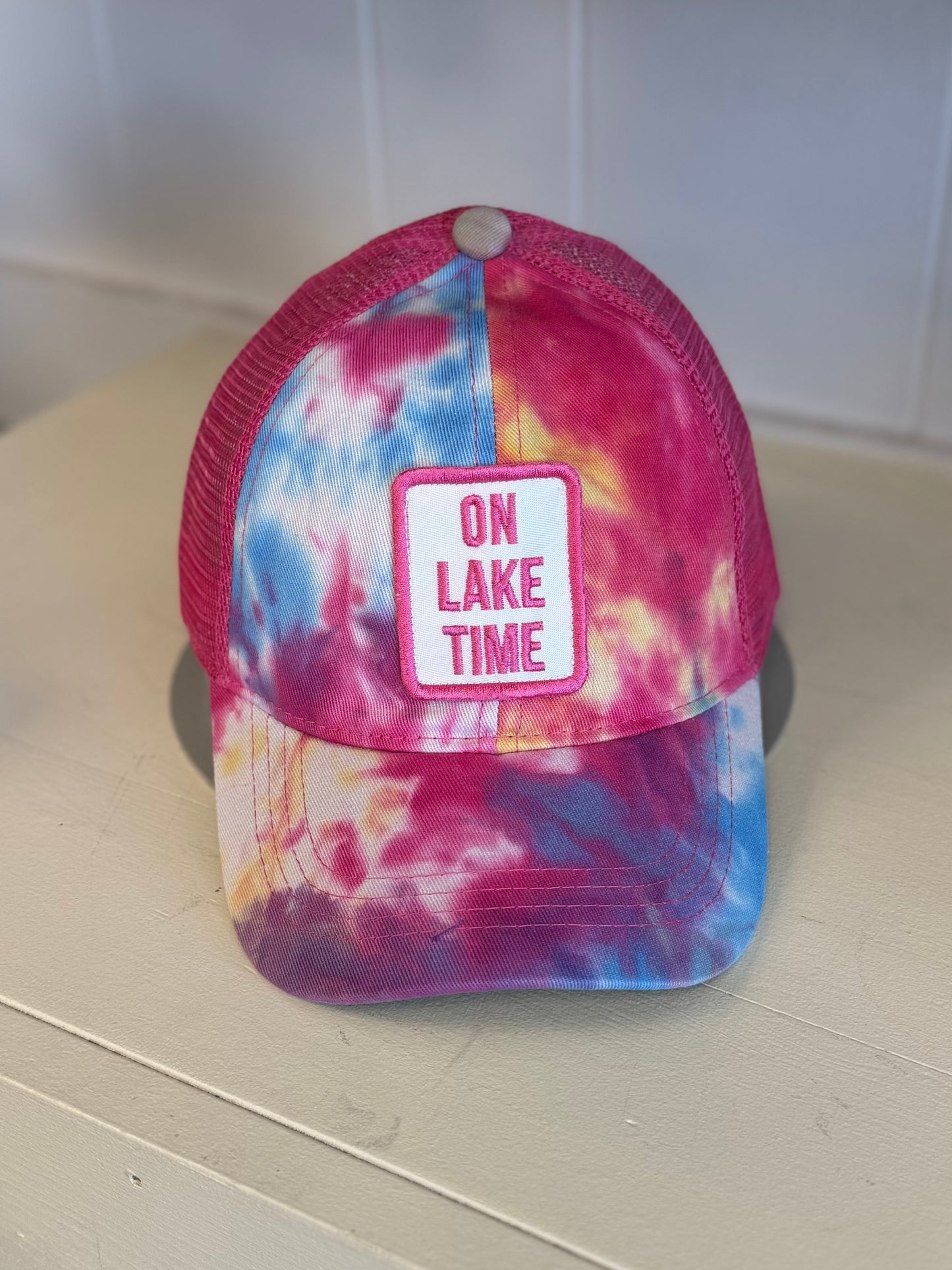 On Lake Time - Pink Tie Dye C.C. Ponytail Hat