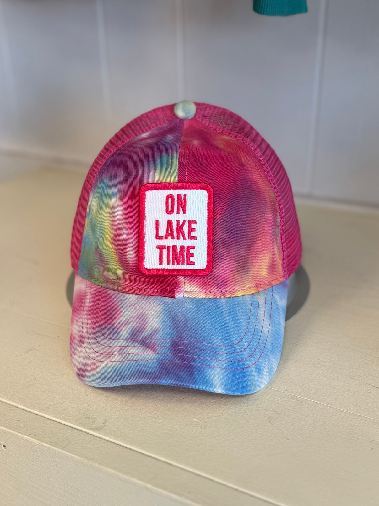 On Lake Time - Pink Tie Dye C.C. Ponytail Hat