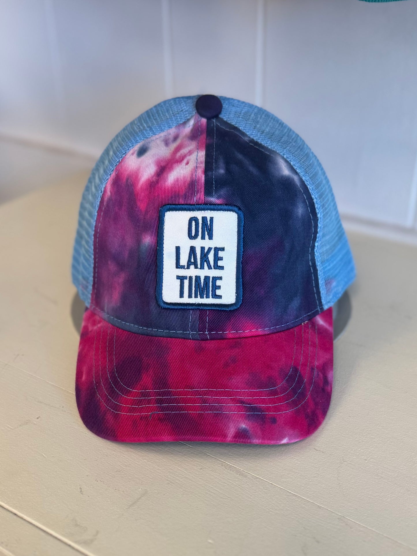 On Lake Time - Blue Tie Dye C.C. Ponytail Hat