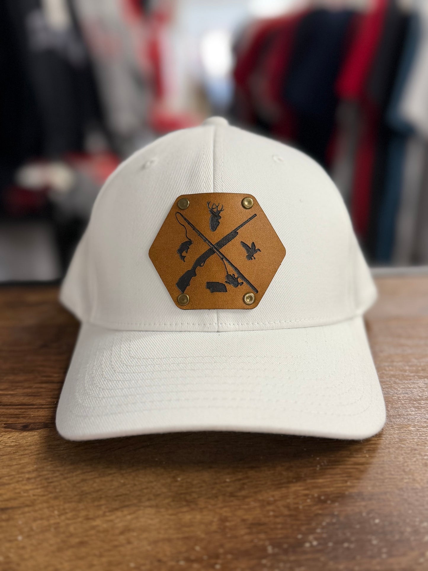 Nebraska Hunting Fishing Leather Patch Flexfit Hat