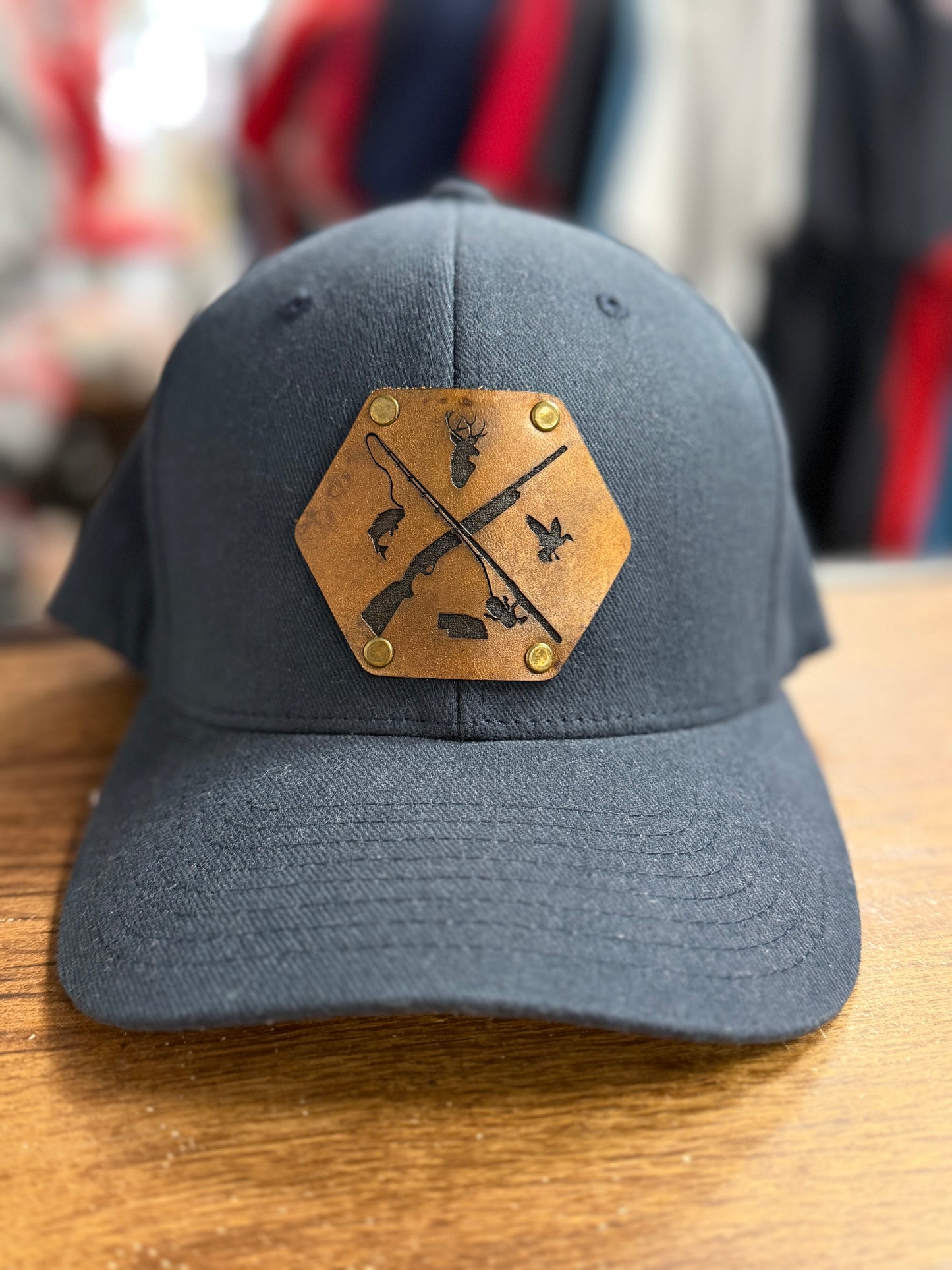 Nebraska Hunting Fishing Leather Patch Flexfit Hat