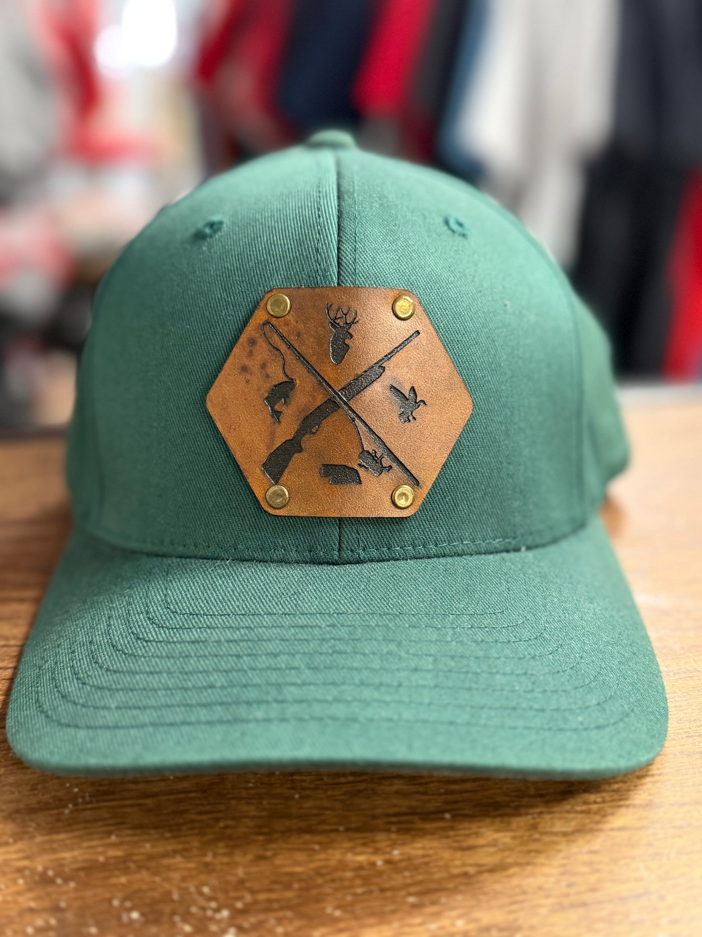 Nebraska Hunting Fishing Leather Patch Flexfit Hat