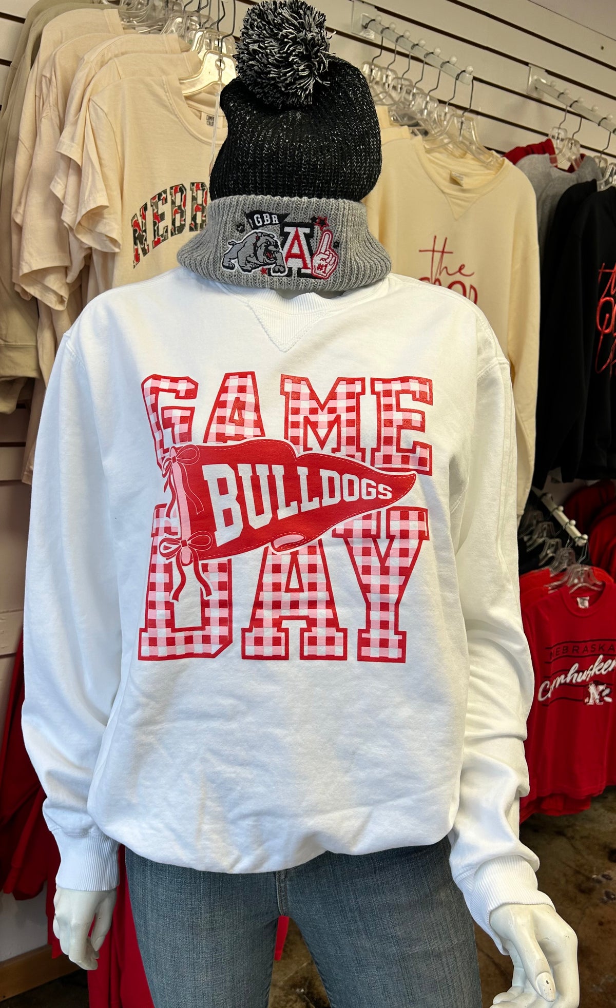 Gingham Game Day Bulldog Crewneck
