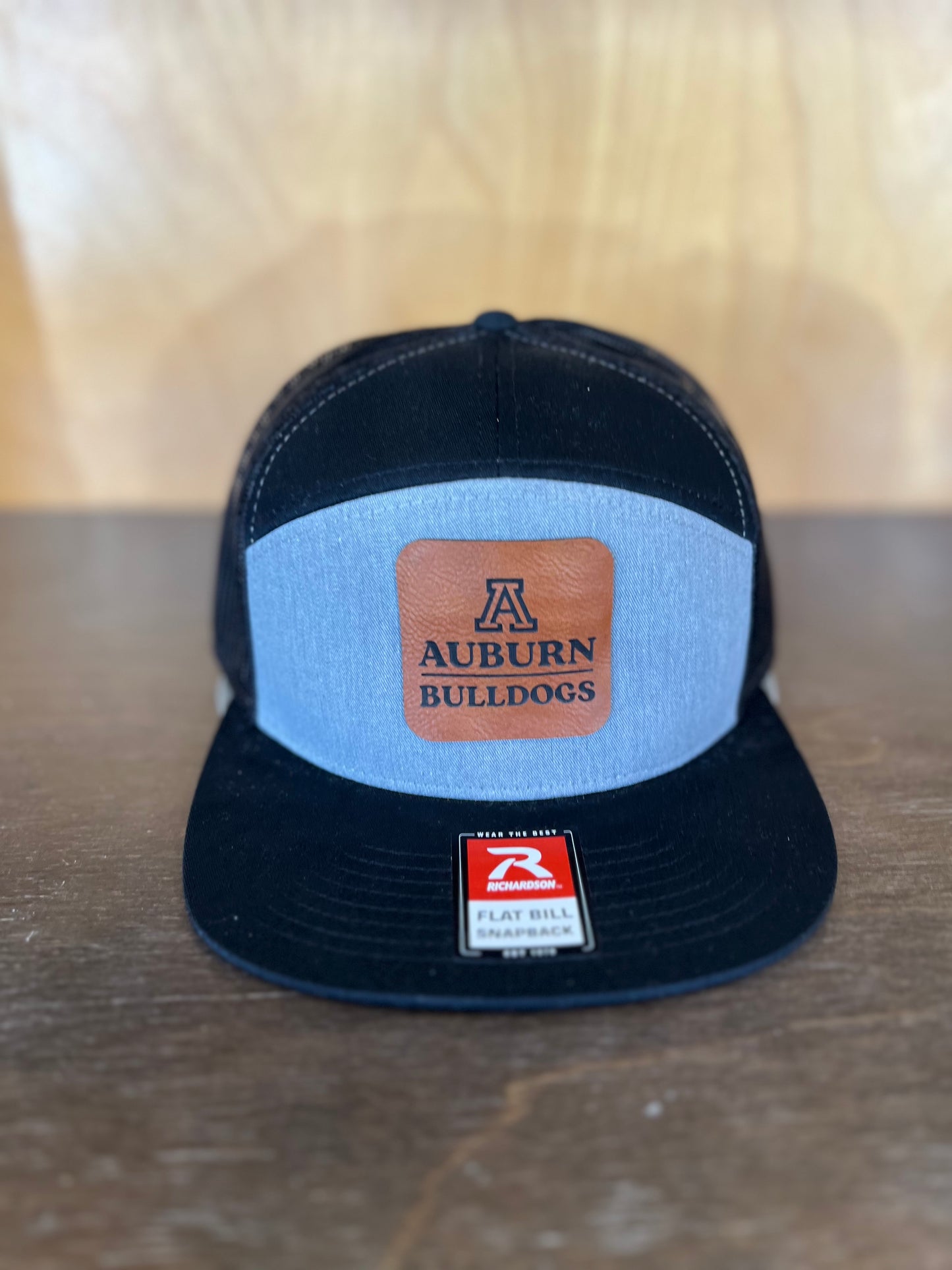 Auburn Bulldogs Leather Patch 7 Panel Trucker Hat Grey/Blk