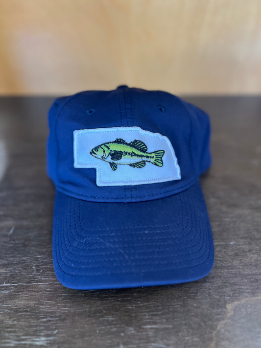 NE Large Mouth Bass Patch The Game Hat Navy
