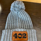 402 Leather Patch Chunky Cable Knit Beanie