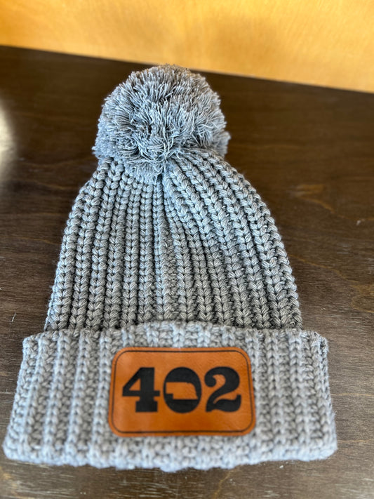 402 Leather Patch Chunky Cable Knit Beanie