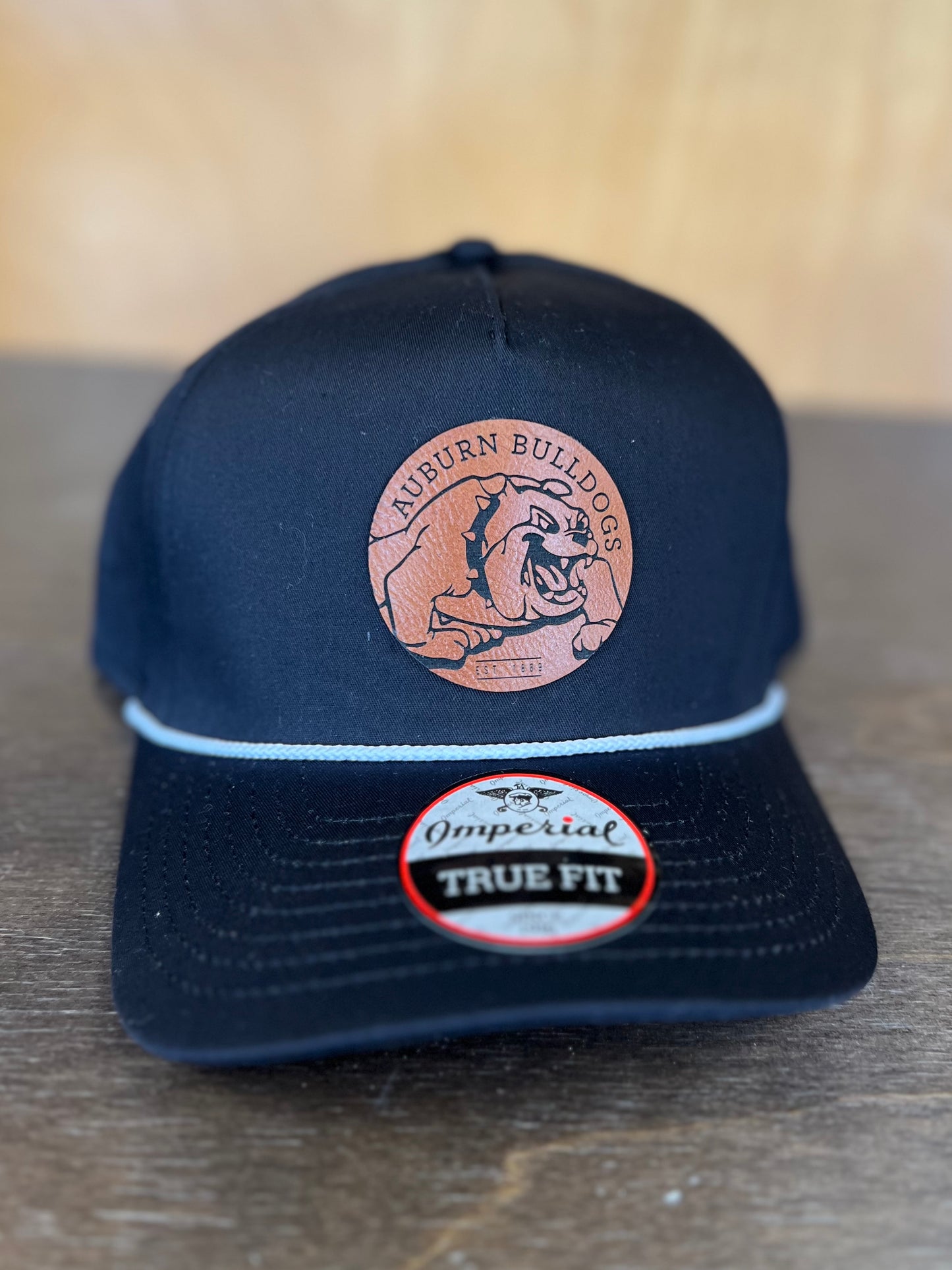 Black/White Rope Hat With Auburn Bulldog Leather Patch