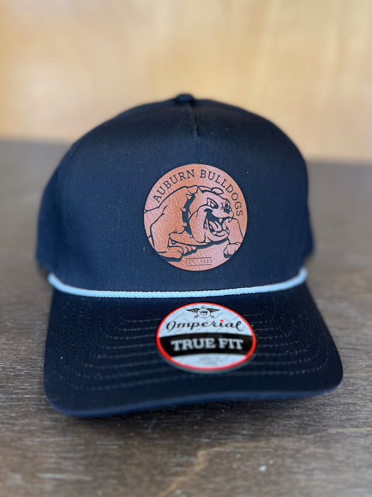 Black/White Rope Hat With Auburn Bulldog Leather Patch
