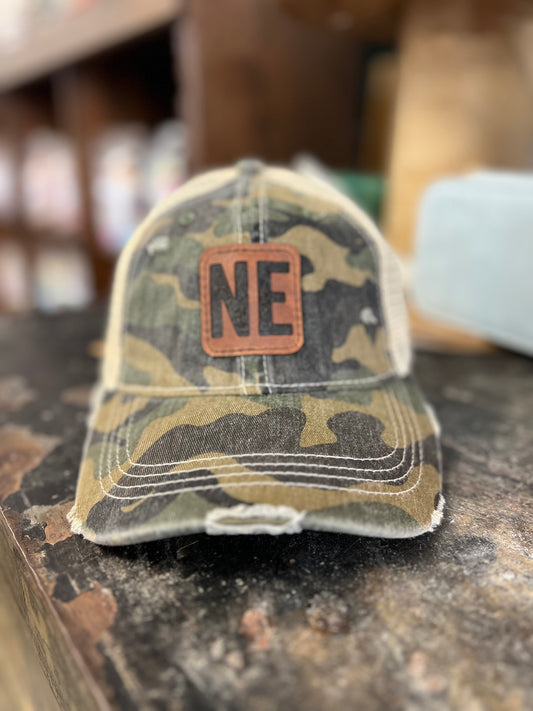 Camouflage High Pony Ball Cap With NE Leather Patch