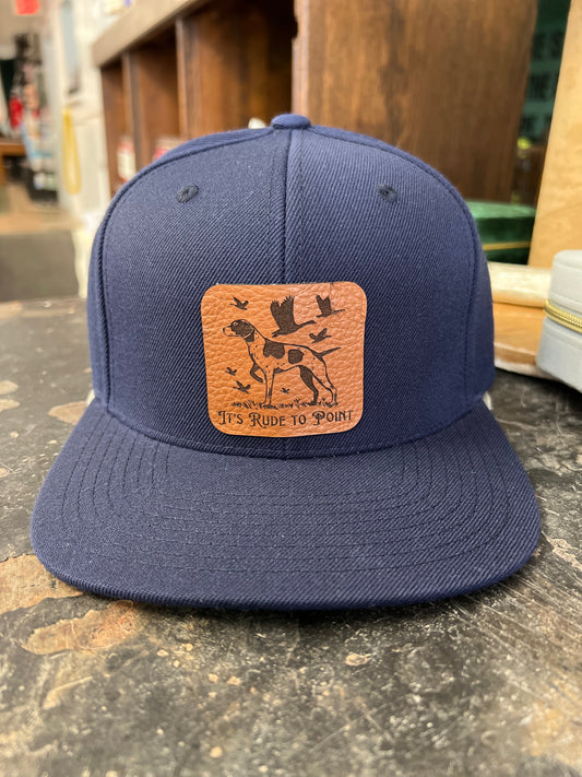 It's Rude To Point Leather Patch Flatbill Hat