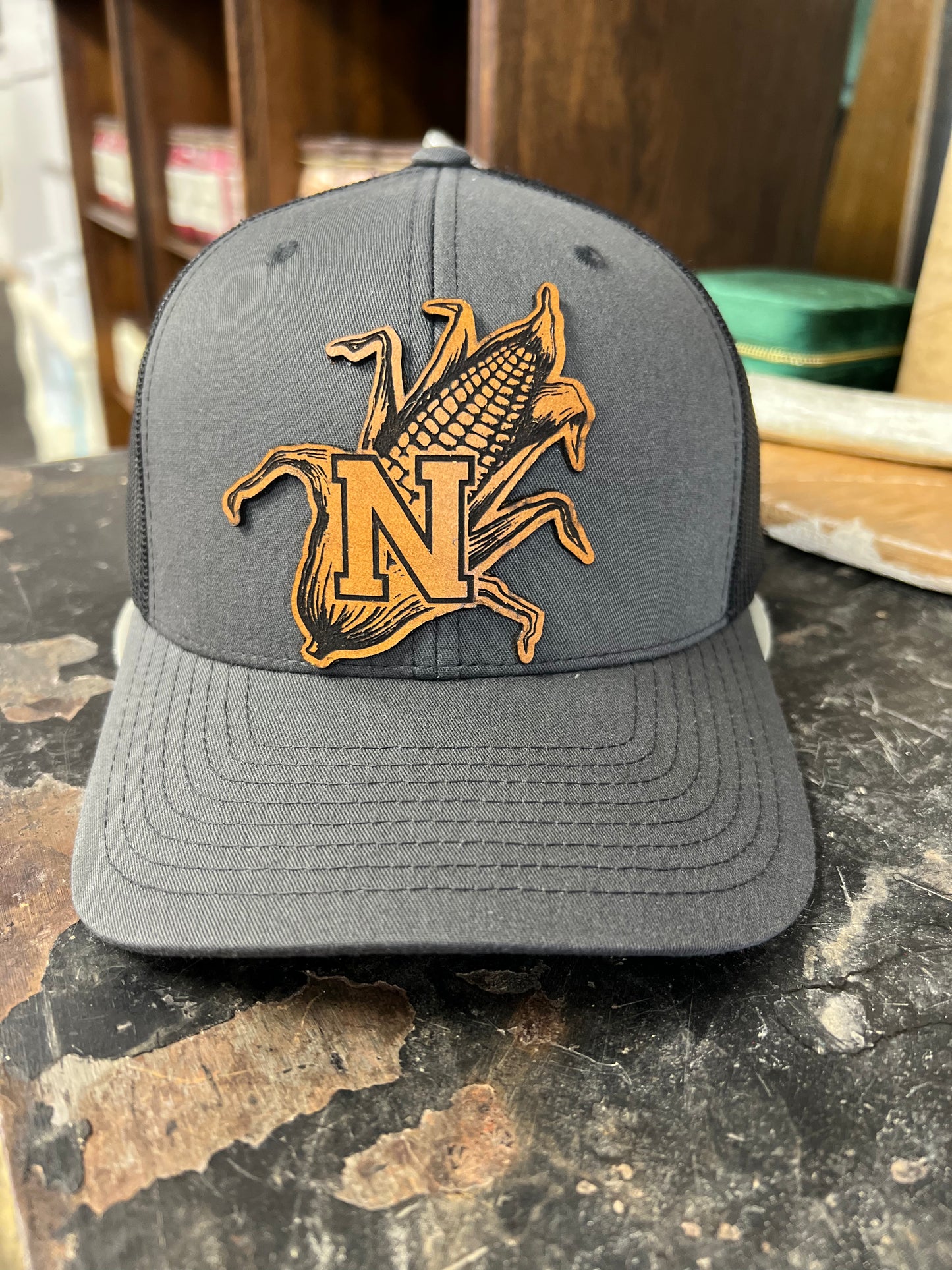 Nebraska Corn Cob Leather Patch Trucker Hat