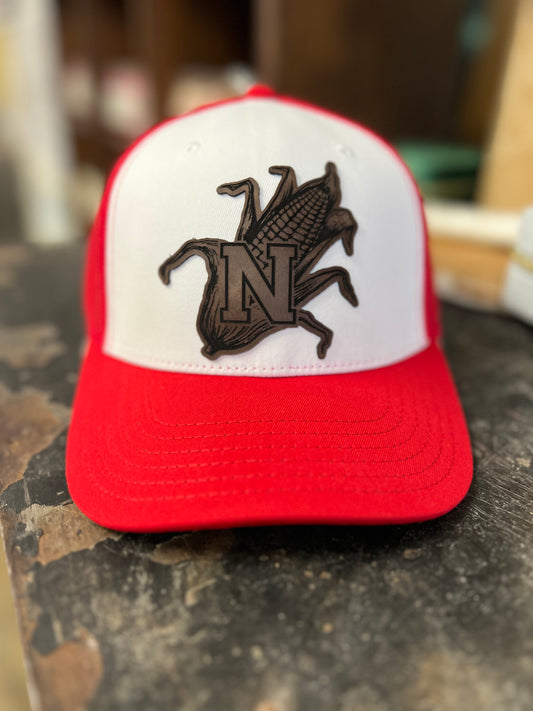 Nebraska Corn Cob Leather Patch Trucker Hat