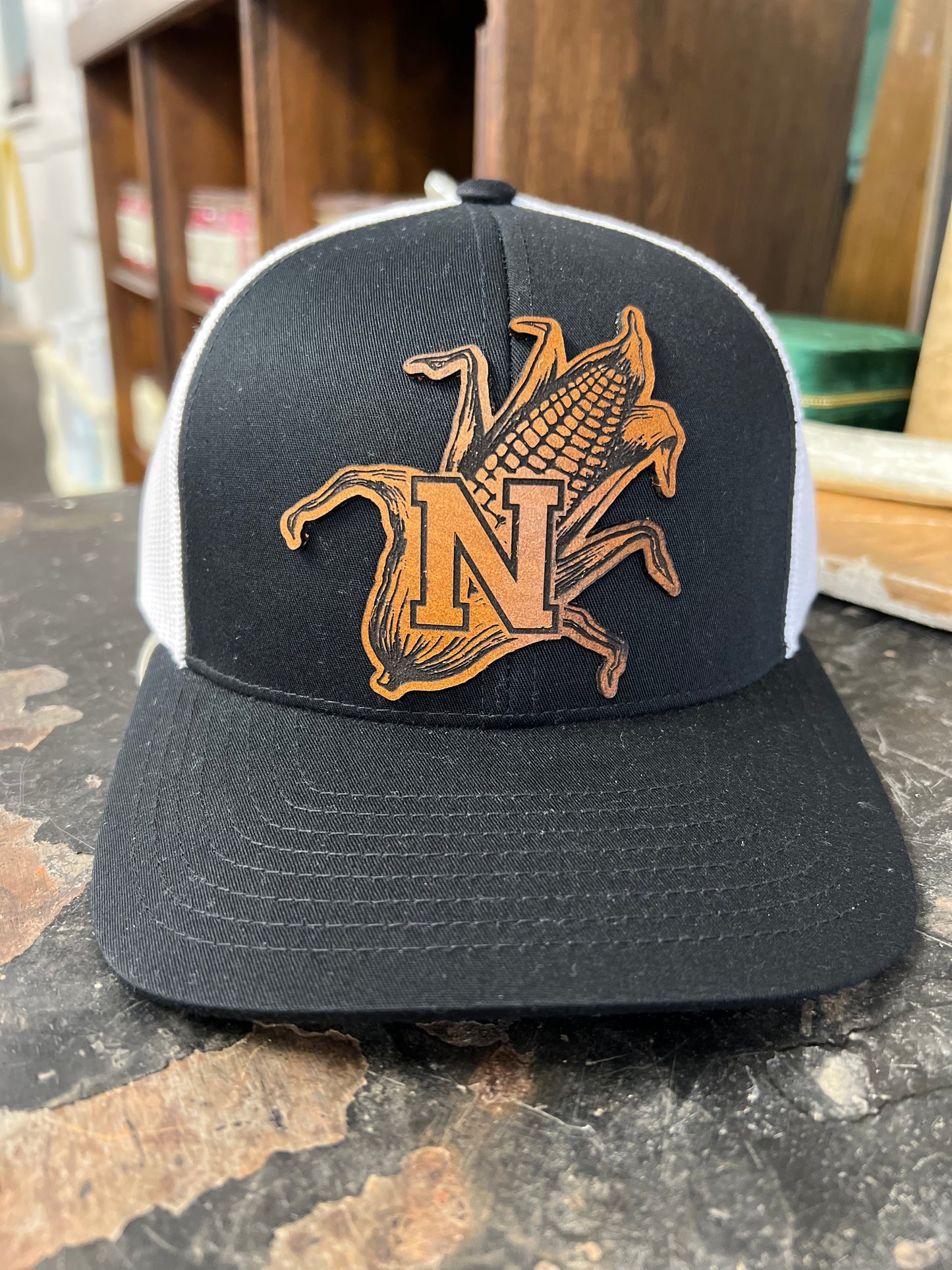 Nebraska Corn Cob Leather Patch Trucker Hat
