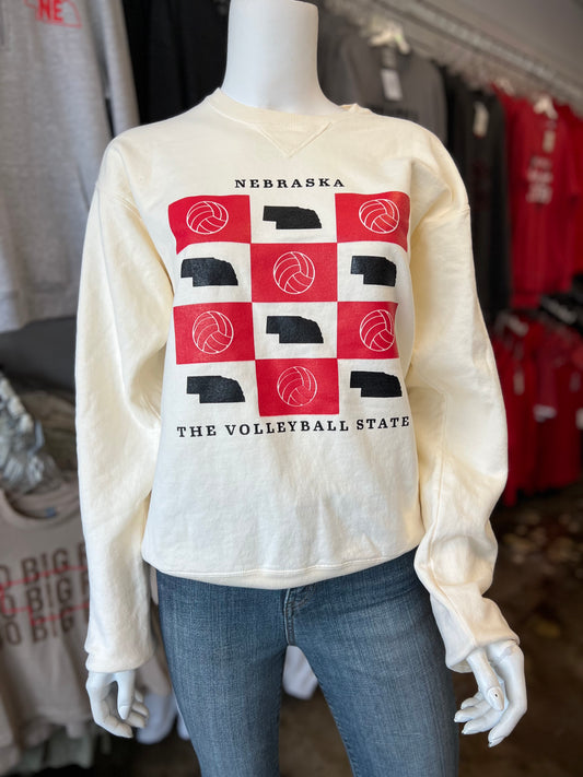 Checkered NE The Volleyball State Crewneck