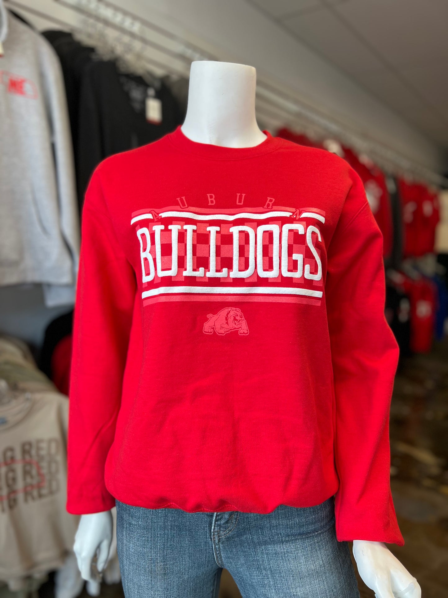 Bulldogs Checkered/Puff Crewneck Youth