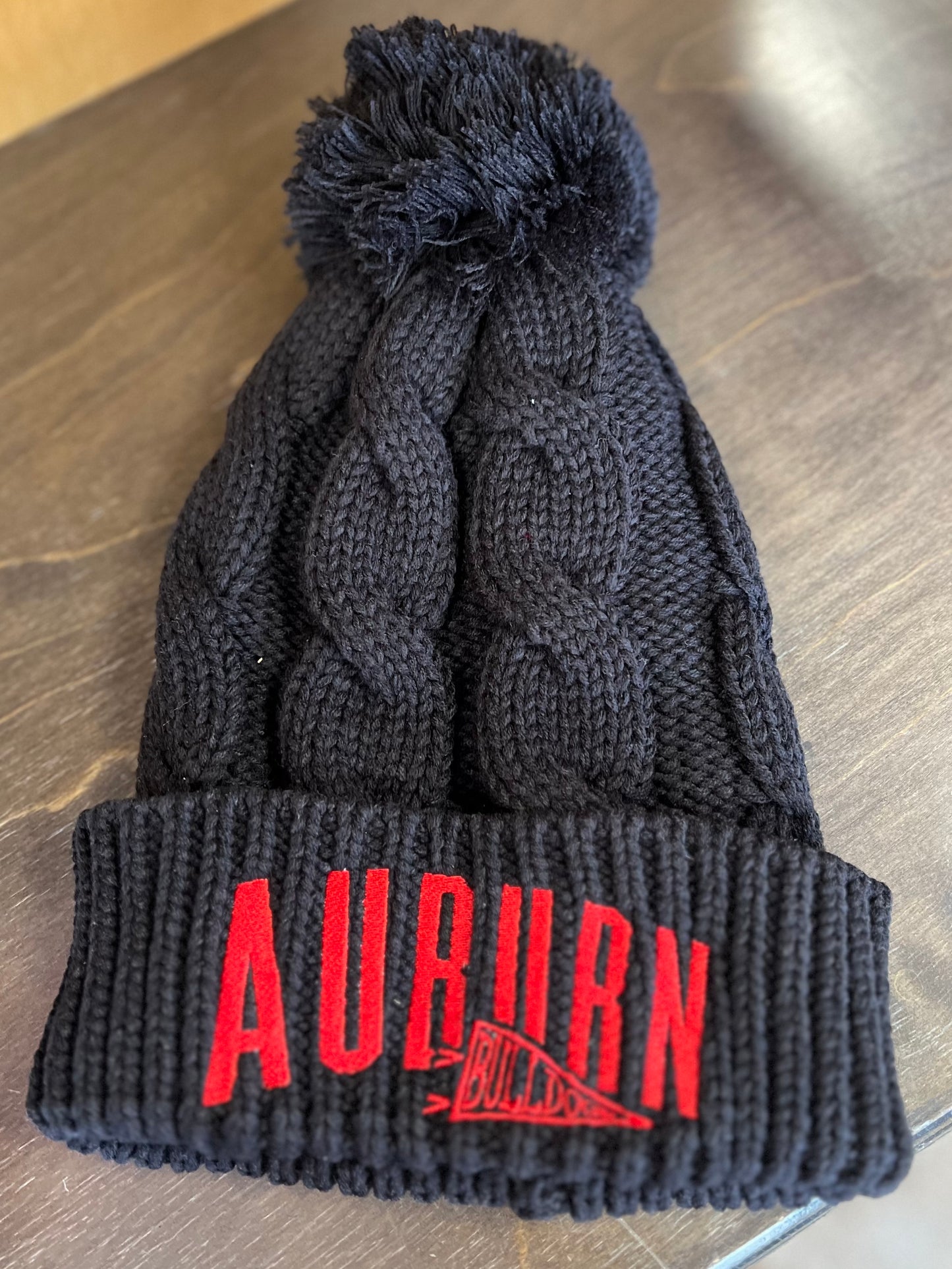 Auburn Pennant Black Beanie With Pom