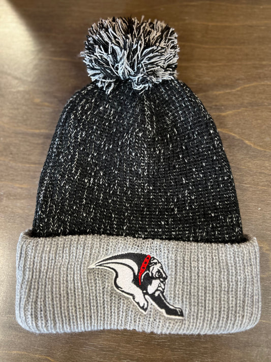 Bulldog Grey and Black Beanie With Pom