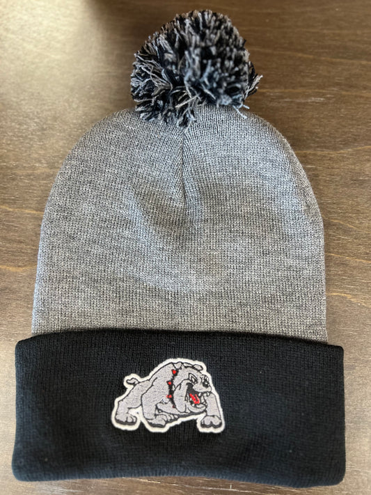 Retro Bulldog Grey and Black Beanie With Pom