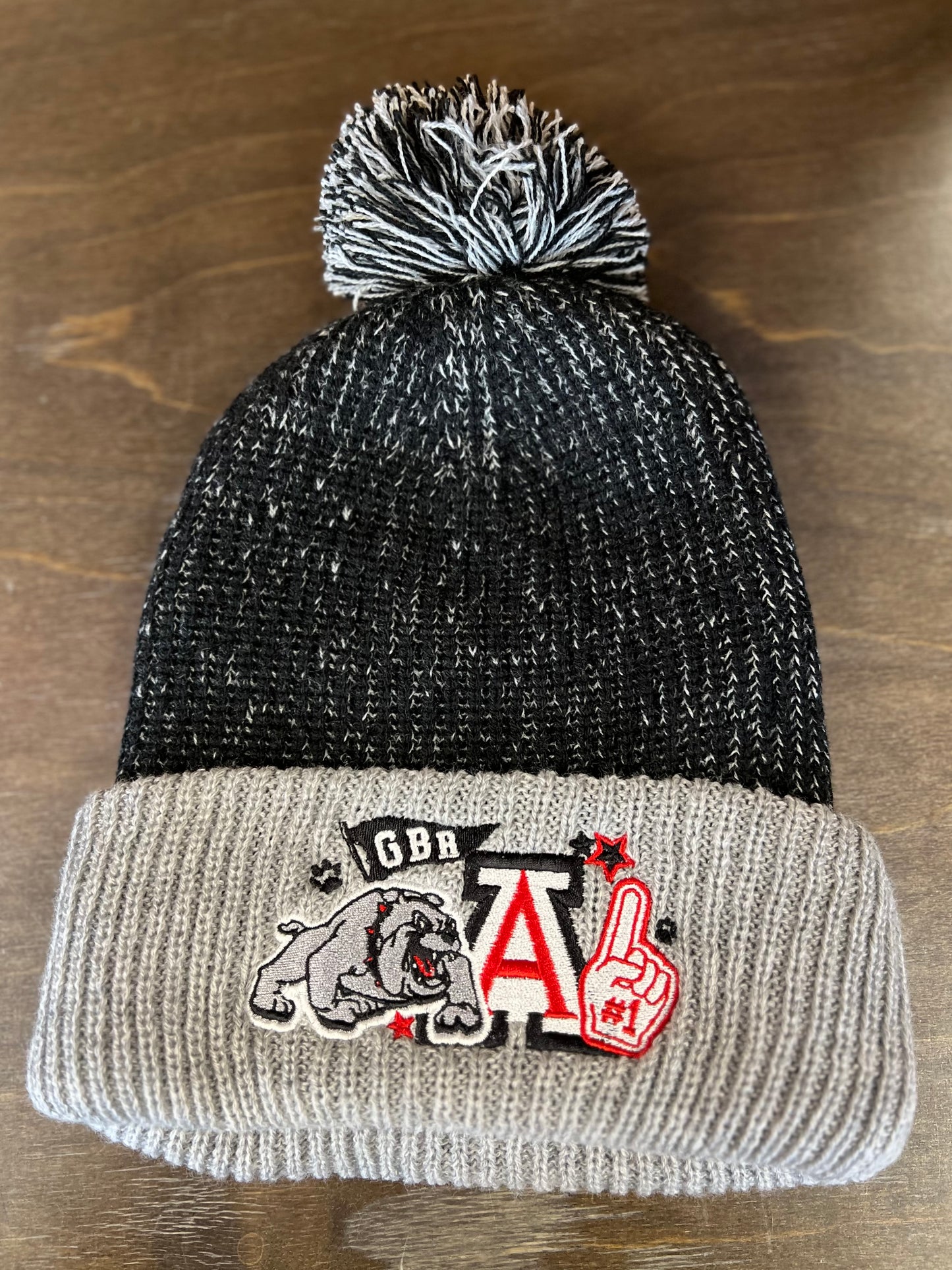 Bulldog Collage Beanie With Pom