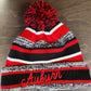 Auburn Chain Stitch Striped Beanie with Pom
