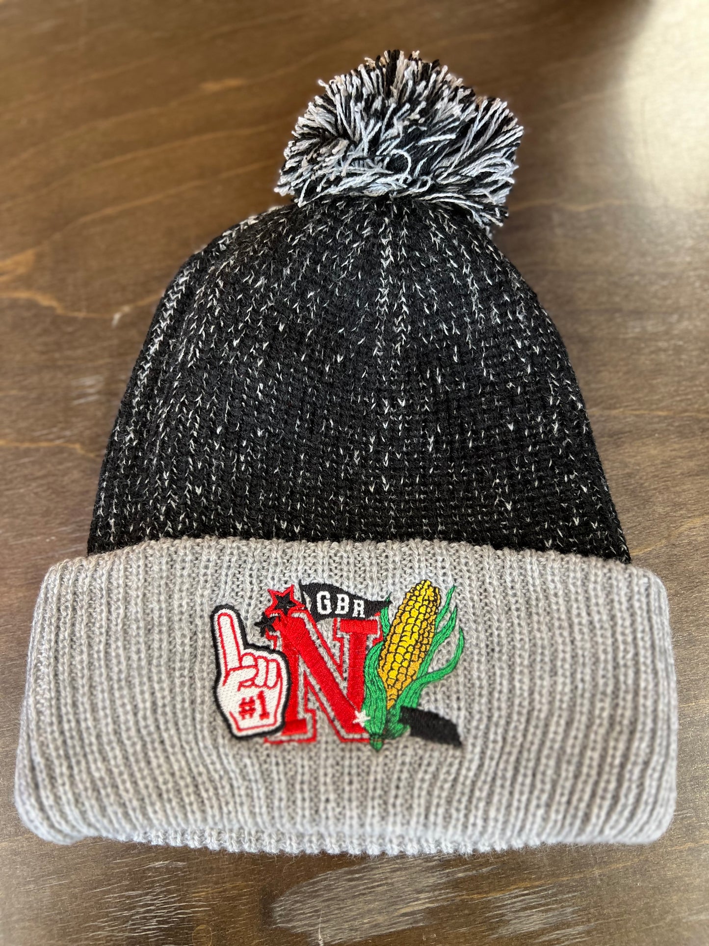 Nebraska Collage Beanie With Pom