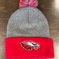 JB Eagle Grey and Red Beanie With Pom
