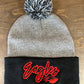 Eagles Script Outline Beanie With Pom