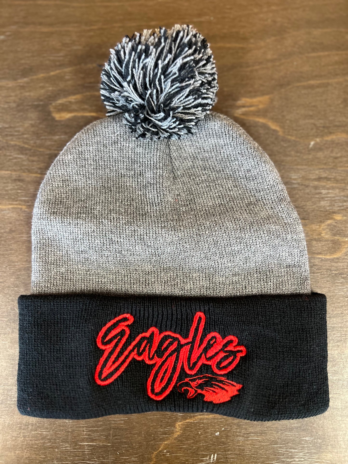 Eagles Script Outline Beanie With Pom