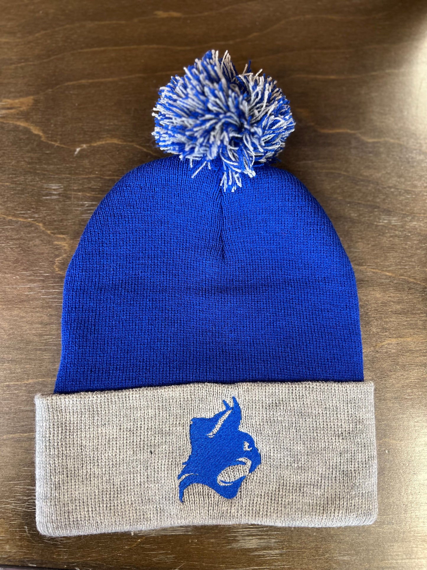 PSC Bobcat Royal/Grey Beanie With Pom