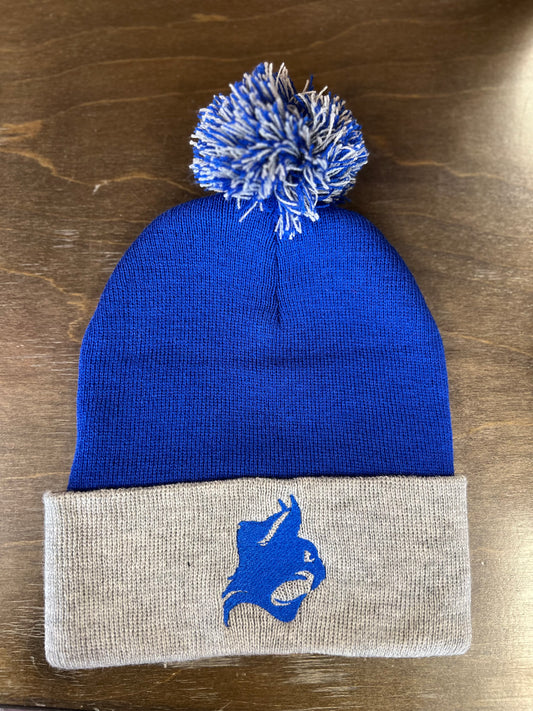 PSC Bobcat Royal/Grey Beanie With Pom