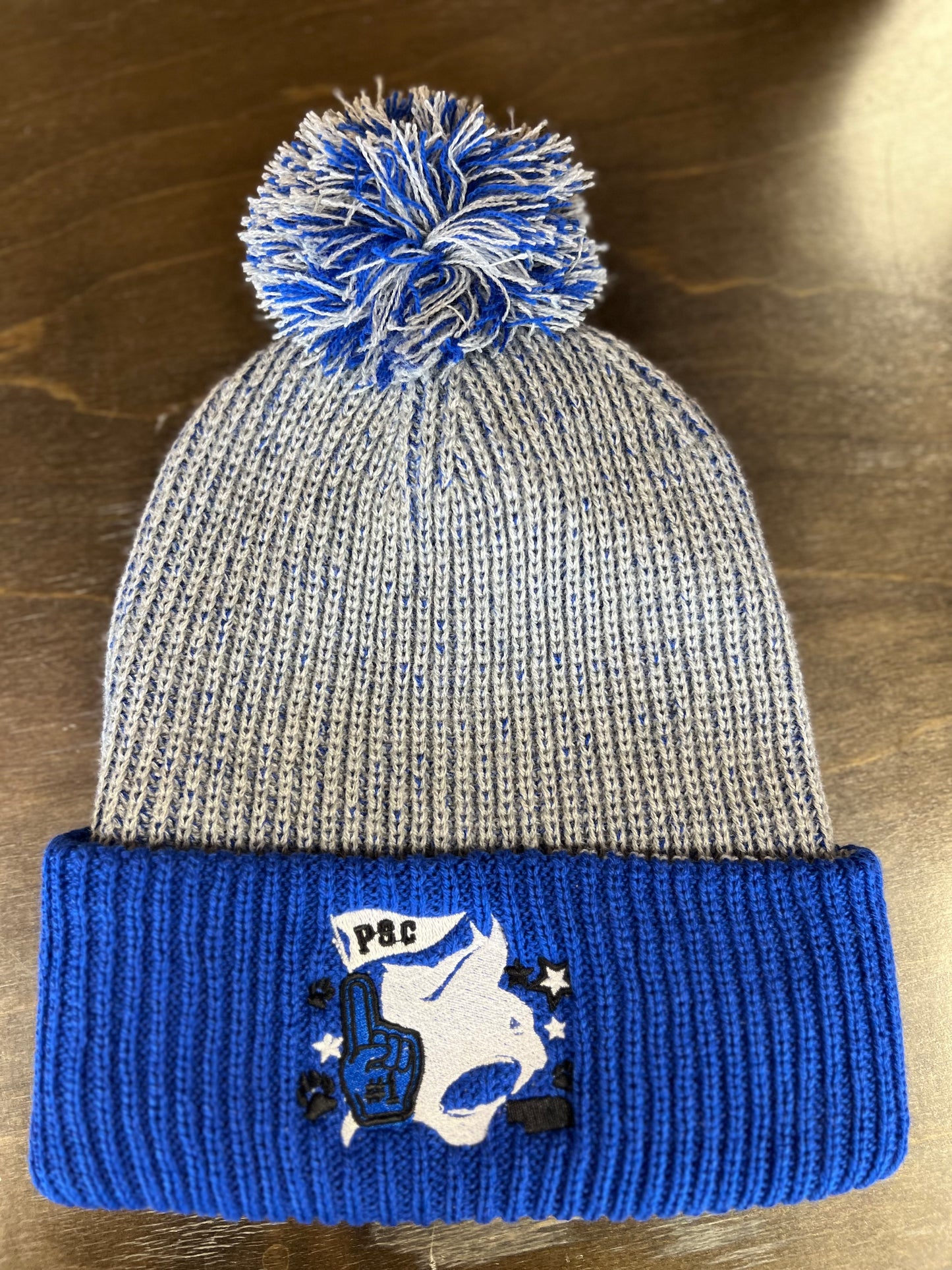 PSC Grey/Royal Collage Beanie With Pom