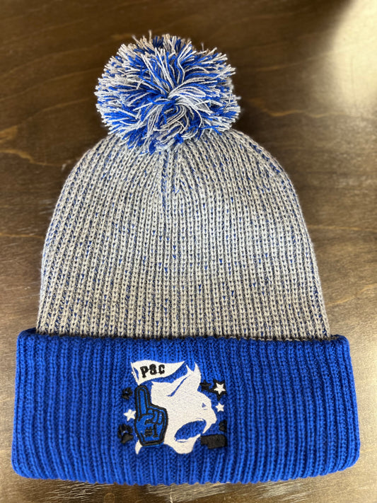 PSC Grey/Royal Collage Beanie With Pom