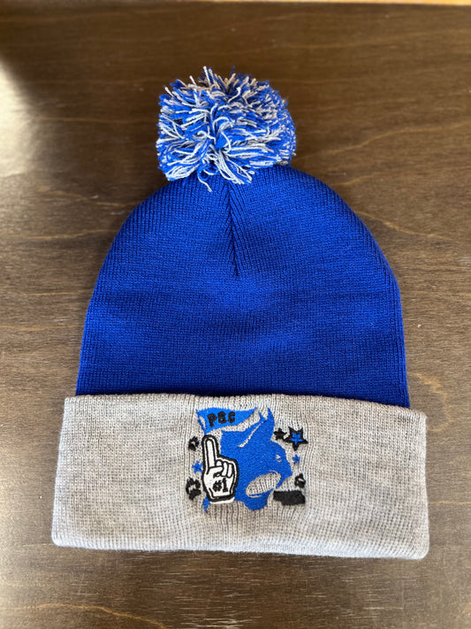 PSC Royal/Grey Collage Beanie With Pom