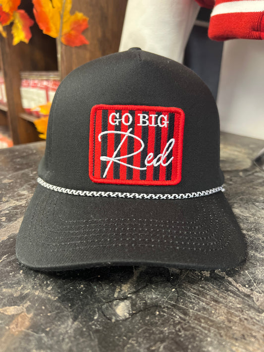 Go Big Red Striped Patch Black Rope Hat