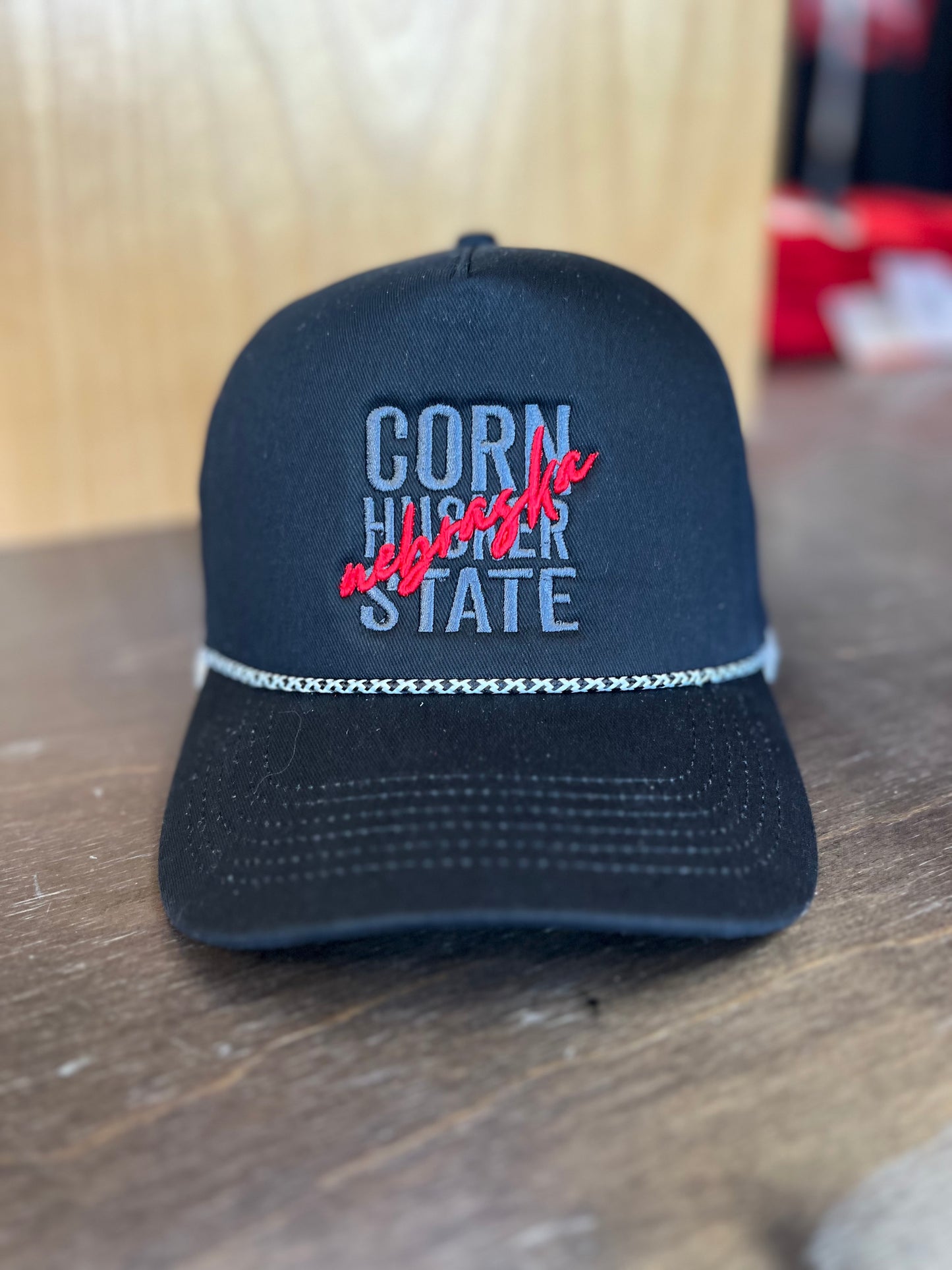 NE Cornhusker State Black Rope Hat