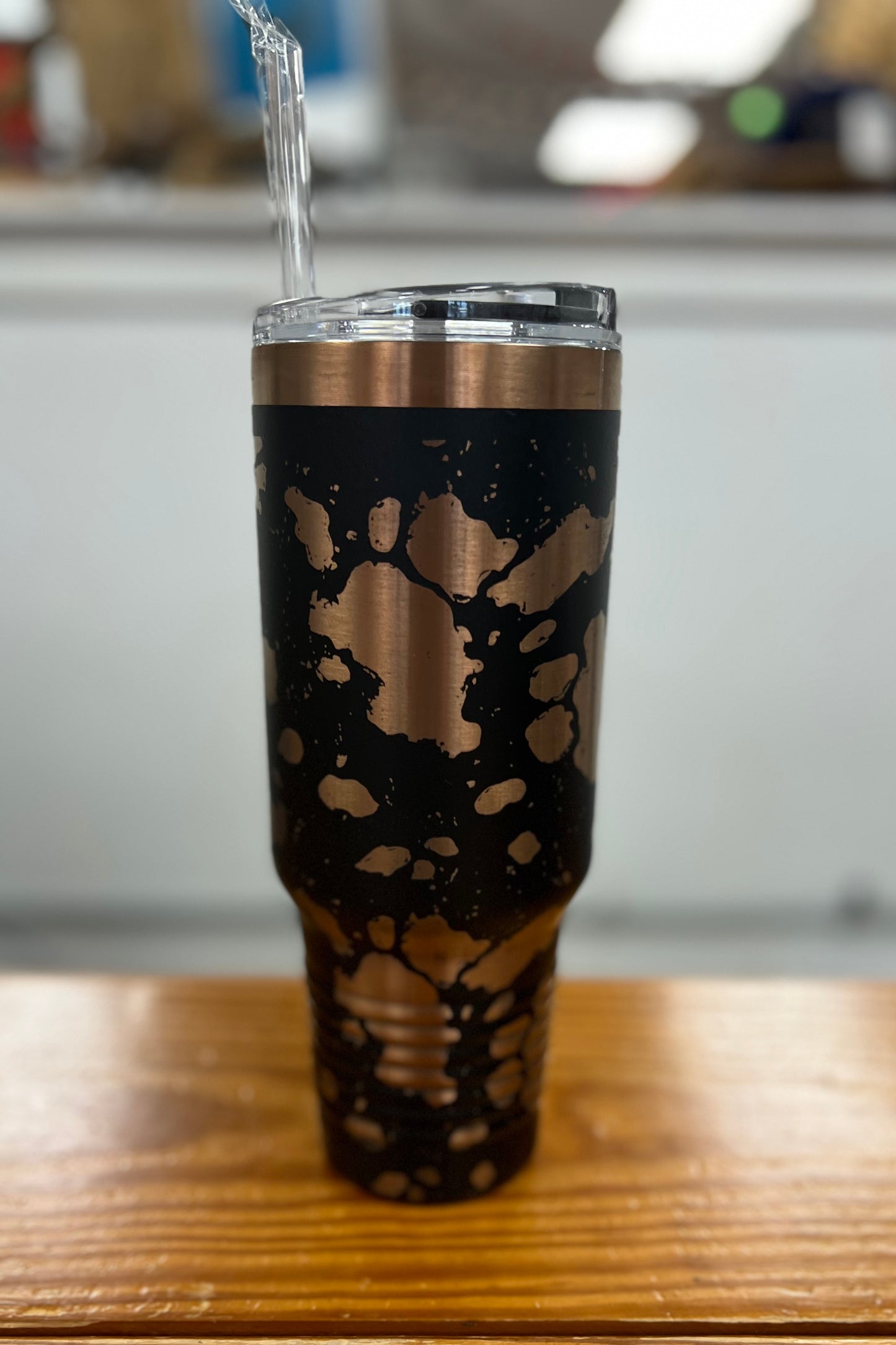 Black and Rose Gold Cow Print Tumbler