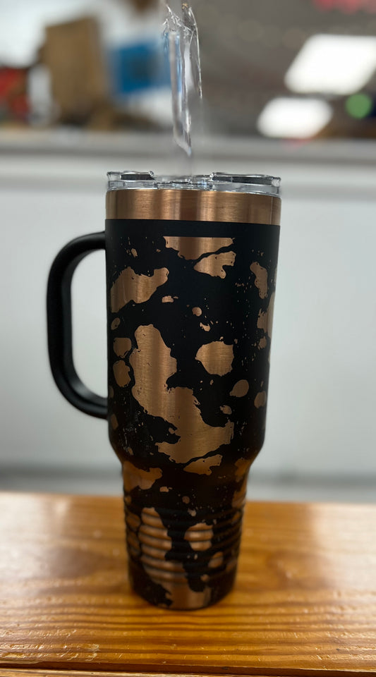 Black and Rose Gold Cow Print Tumbler